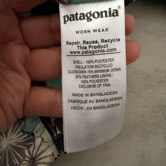 Patagonia Child's Reversible Down Puffer Jacket Hood Blue Floral No Size Tag 2T - Picture 12 of 13